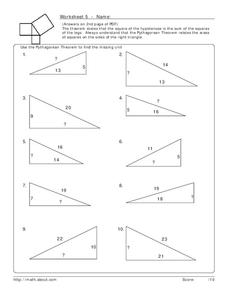 Pythagorean Theorem Worksheet for 7th - 10th Grade | Lesson Planet