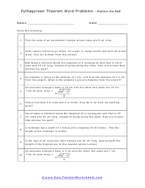 Pythagorean Theorem Word Problems Worksheets