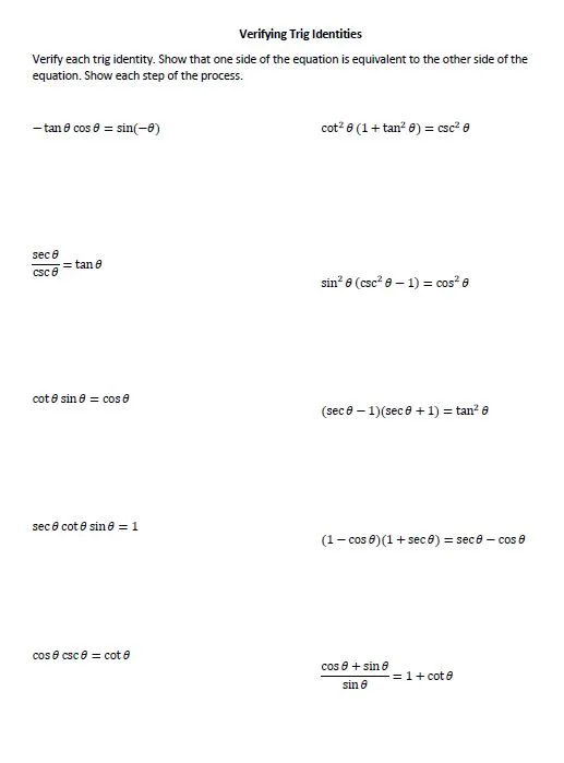 pythagorean identities worksheet