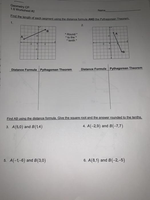 pythagorean theorem and distance formula worksheet