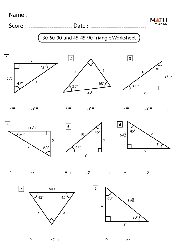 pythagorean theorem and special right triangles worksheet