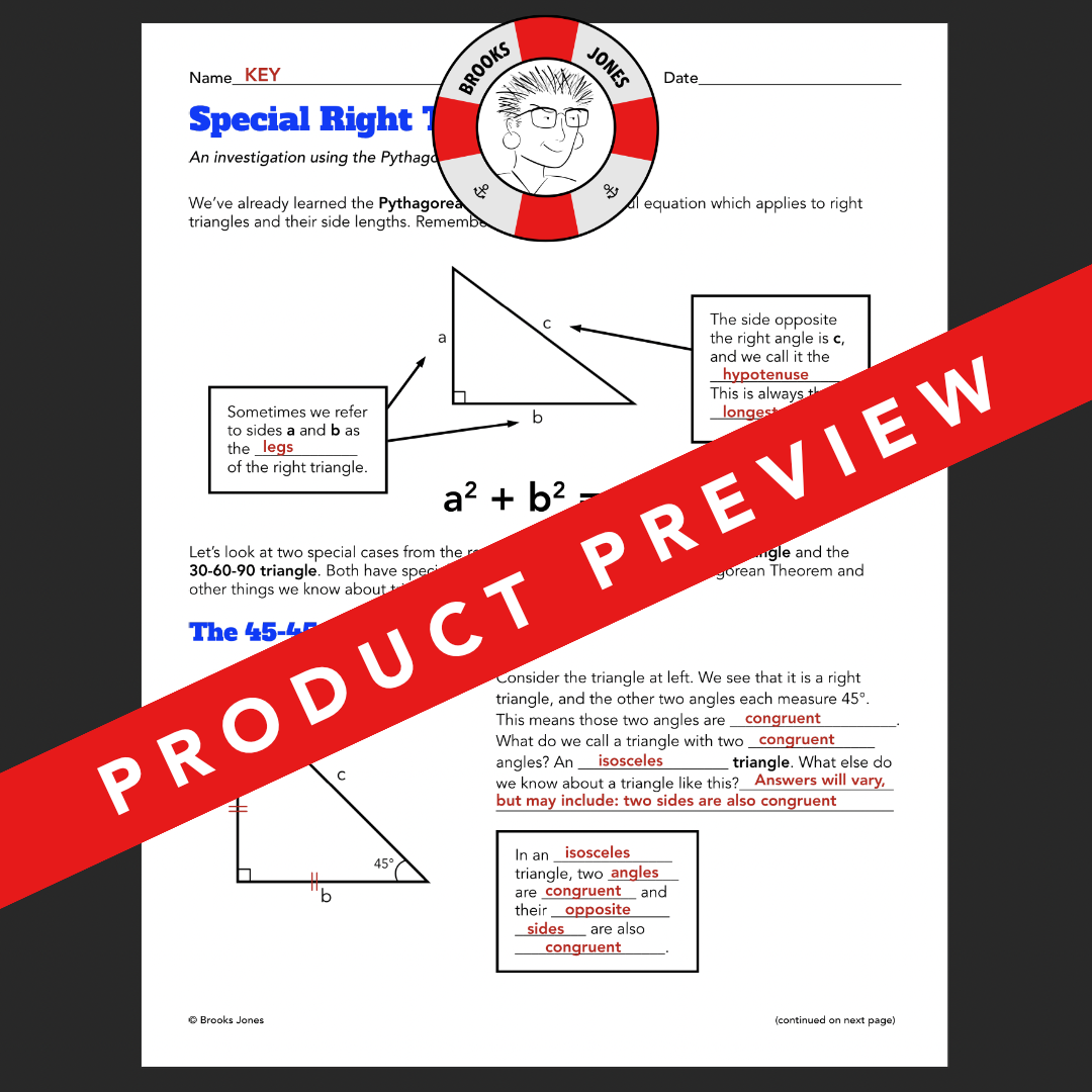 Proving 454590 and 306090 Right Triangles Guided Notes Made