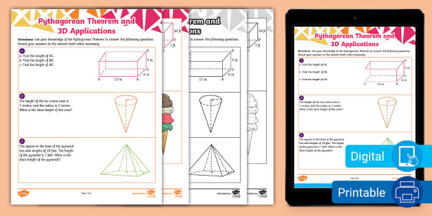 Eighth Grade Pythagorean Theorem and 3D Applications Activity