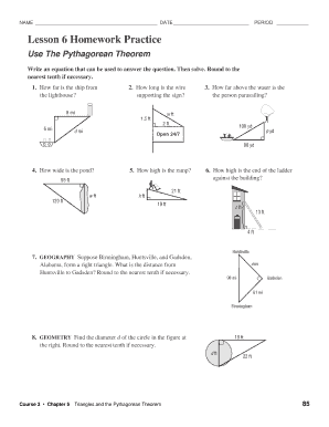 Lesson 6 Homework Practice Use the Pythagorean Theorem | airSlate ...