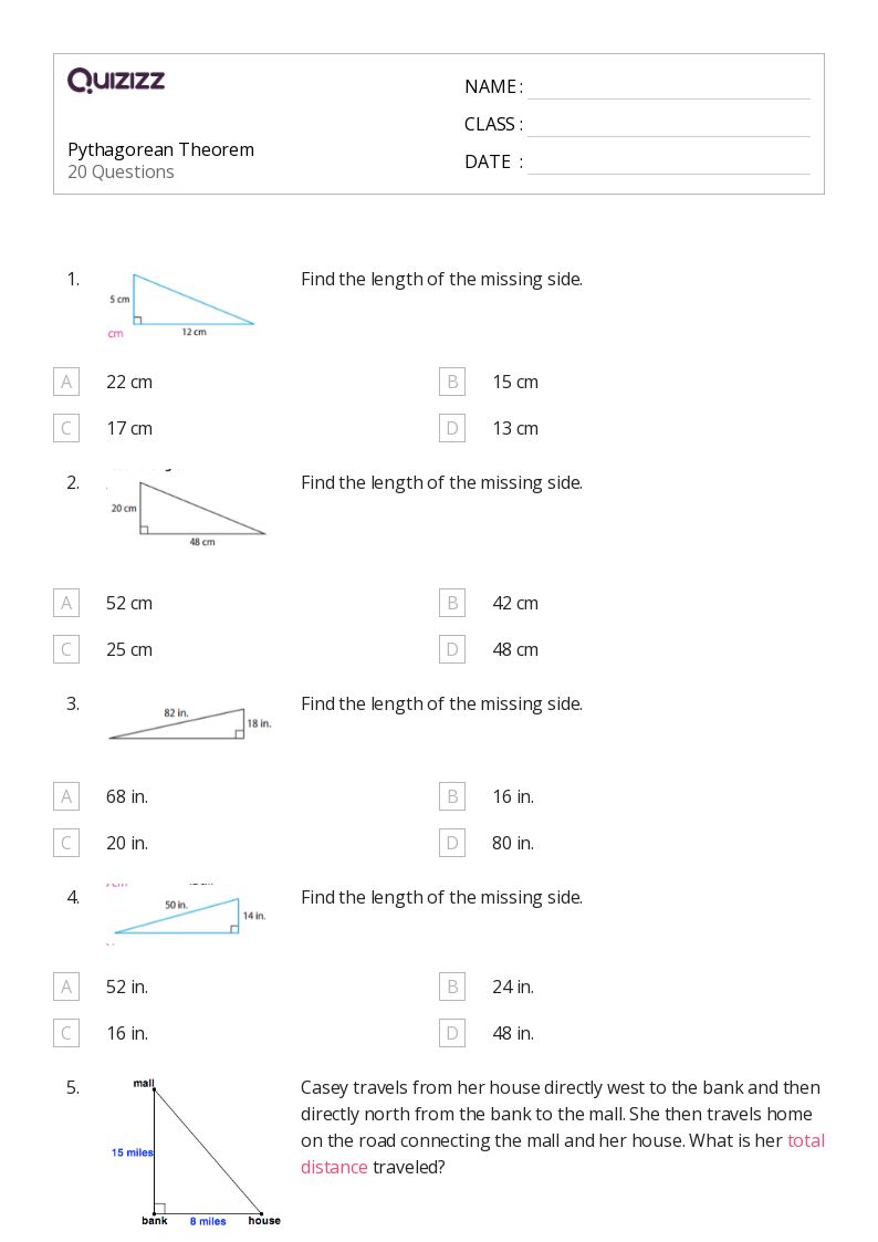 50+ Pythagorean Theorem worksheets for 7th Class on Quizizz | Free ...