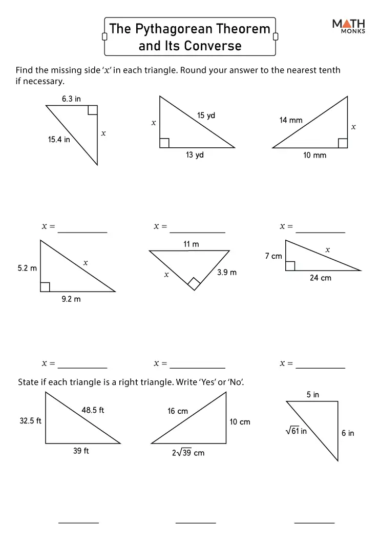 pythagorean theorem math worksheet