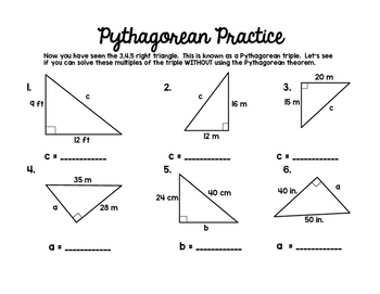 Pythagorean Theorem Set by Middle School Math Lover worksheets library