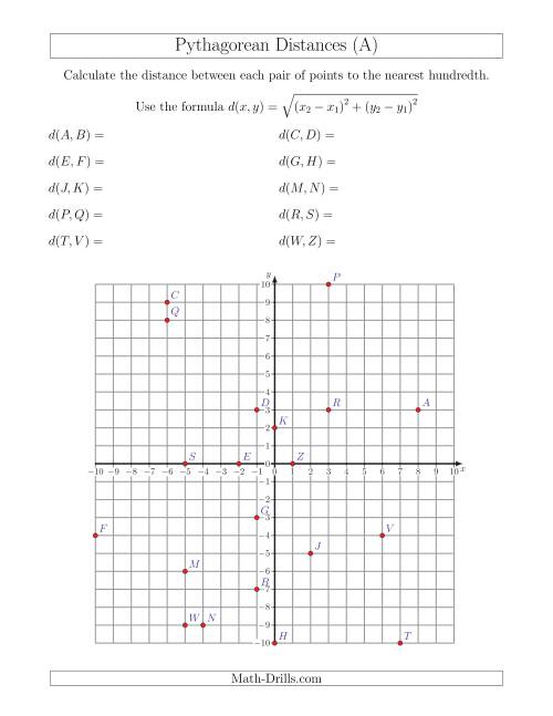 pythagorean theorem on coordinate plane worksheet