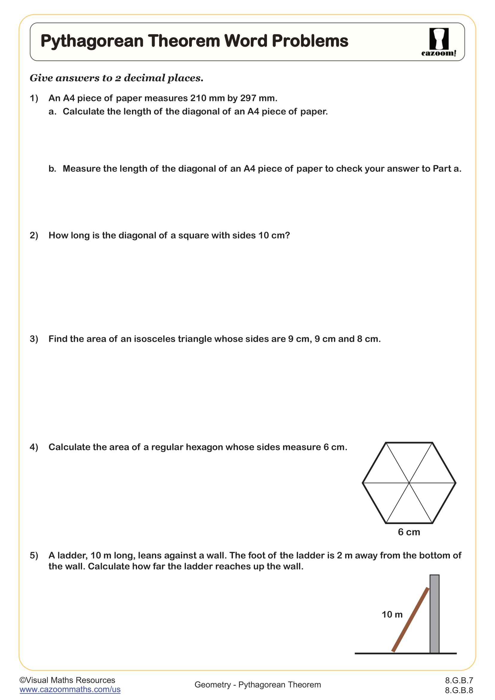 Pythagorean Theorem Word Problems Worksheet | PDF Printable ...