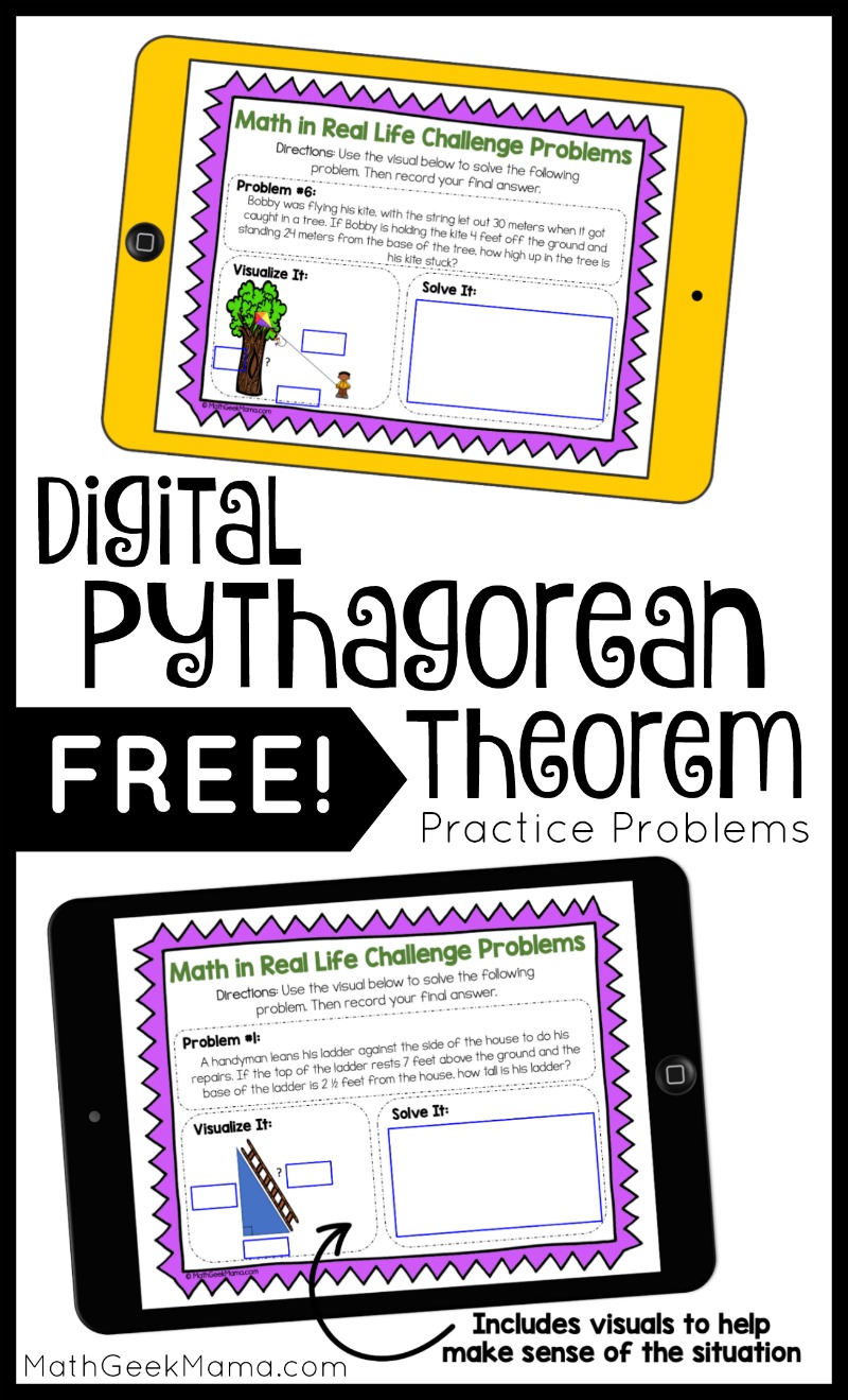 DIGITAL Pythagorean Theorem Practice Problems {FREE} | Math Geek Mama
