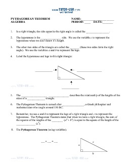 Worksheet: Pythagorean Theorem Walkthrough and Problems | Algebra ...