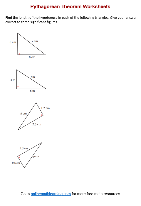 pythagorean theorem problems worksheet with answers