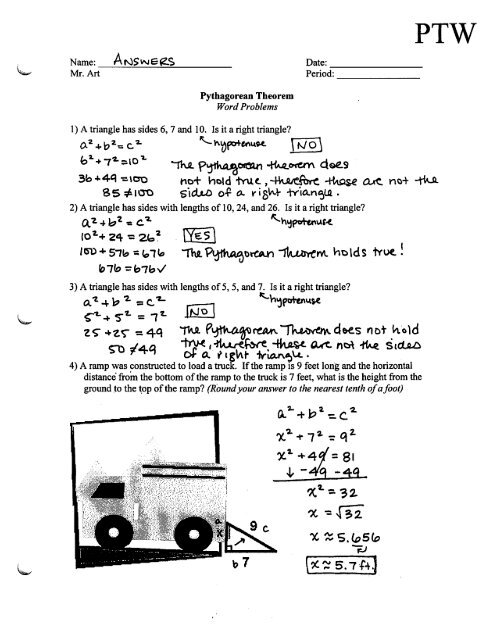 pythagorean theorem problems worksheet with answers