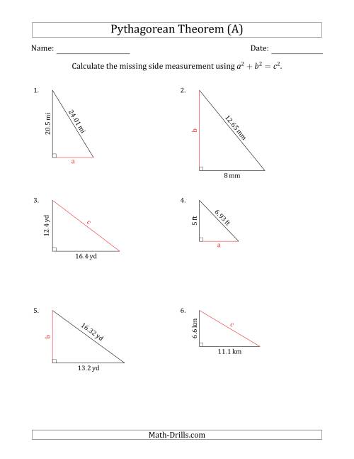 Calculate a Side Measurement Using Pythagorean Theorem (No ...