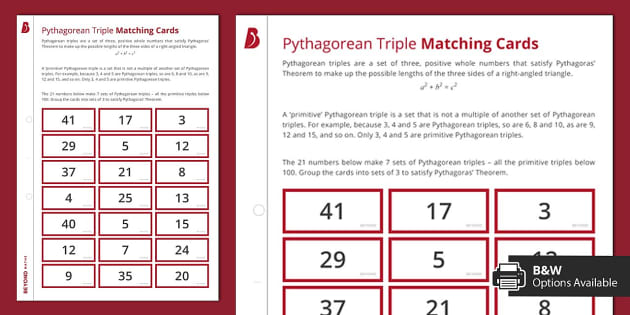 ? Pythagorean Triples Matching Cards (teacher made)