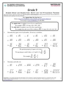 Roots and the Pythagorean Theorem Worksheet for 7th - 9th Grade ...