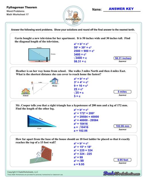 Pythagorean Theorem Worksheets