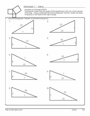 Worksheets to Practice Pythagorean Theorem Problems