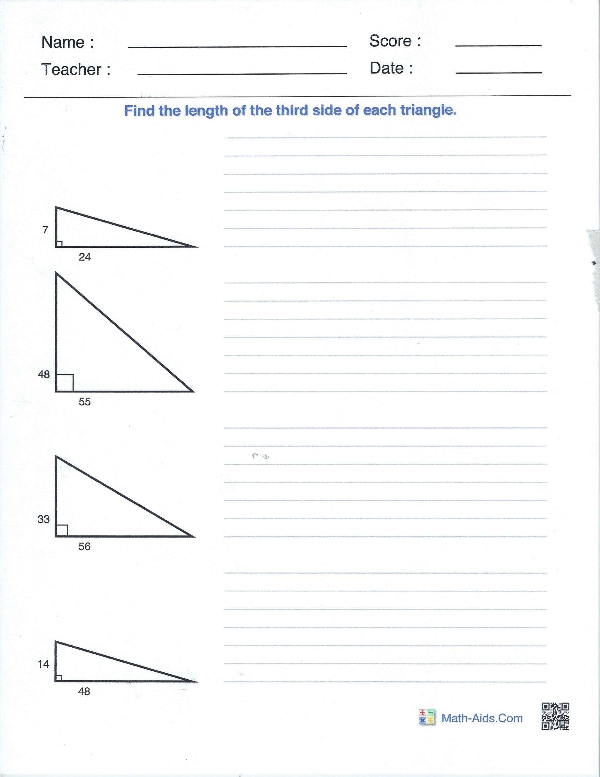 pythagorean theorem worksheet answers