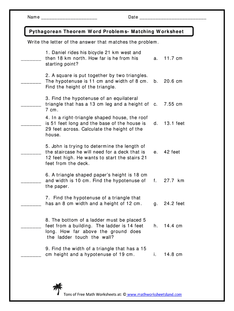 pythagorean theorem worksheet answers