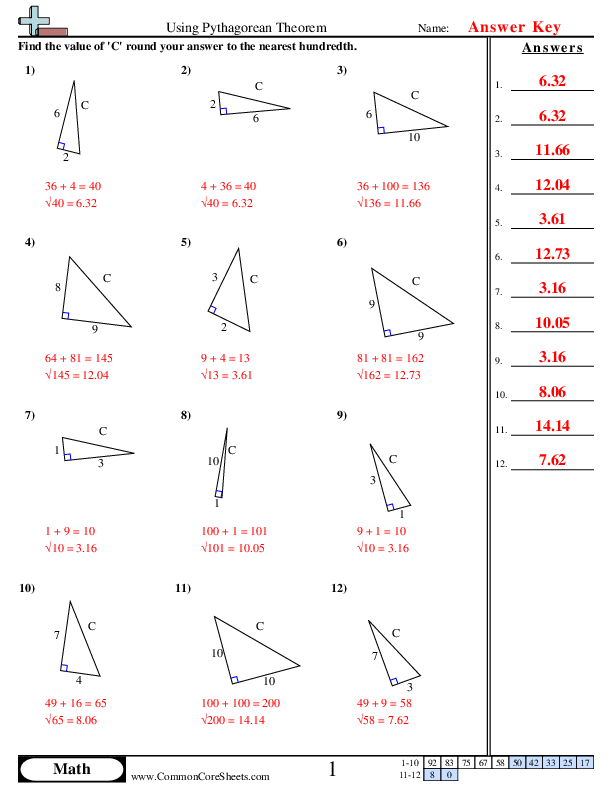 Using Pythagorean Theorem Worksheet Download