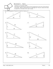 Using the Pythagorean Theorem Worksheet for 7th - 8th Grade ...