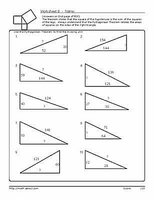 Worksheets to Practice Pythagorean Theorem Problems