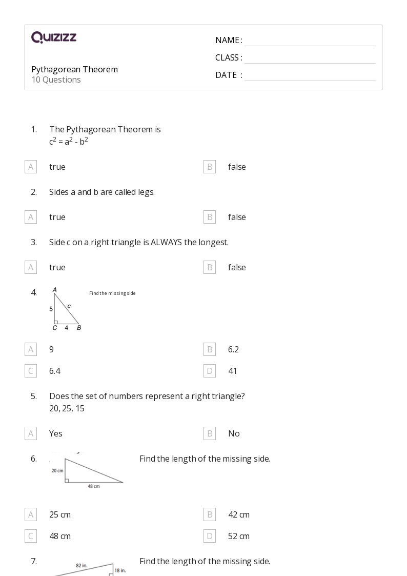 50+ Pythagorean Theorem worksheets for 8th Class on Quizizz | Free ...