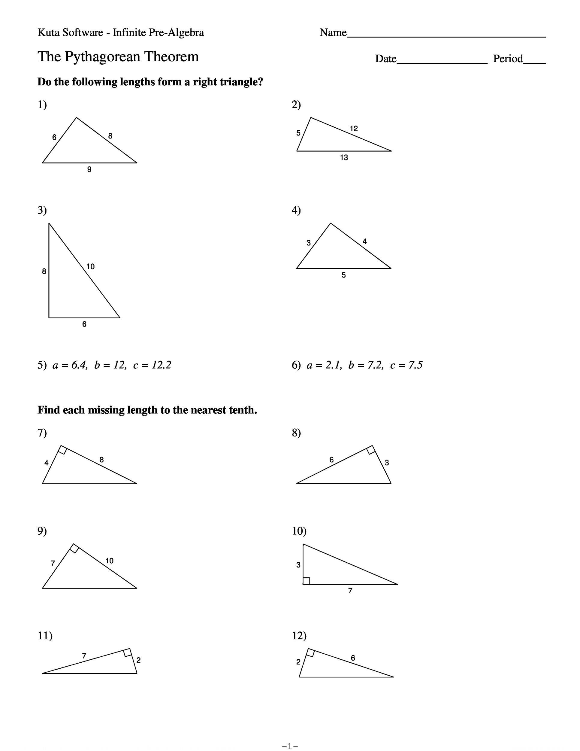pythagorean theorem worksheet printable