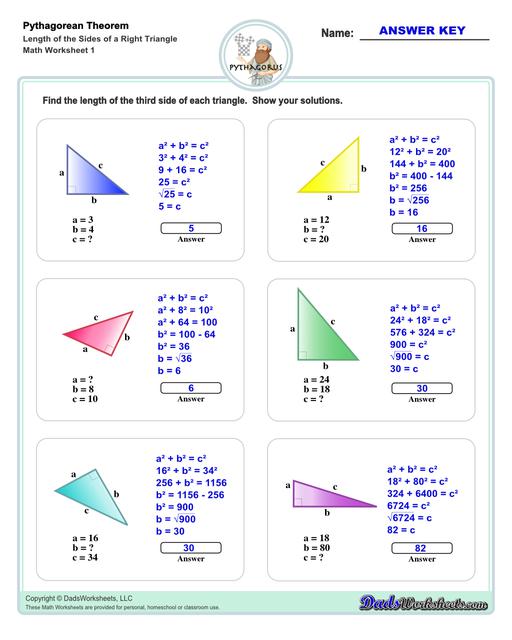pythagorean theorem worksheet w answers