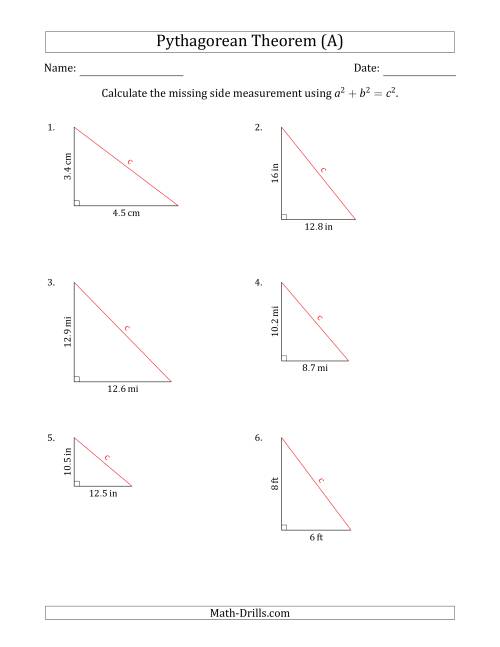 pythagorean theorem worksheet with answer key