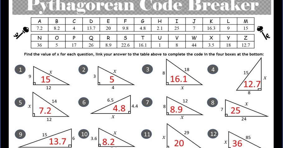 pythagorean theorem worksheet with answers