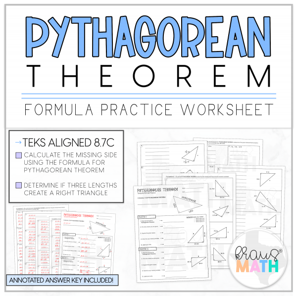 Pythagorean Theorem Guided Practice Worksheet | TEKS 8.7C - Kraus Math