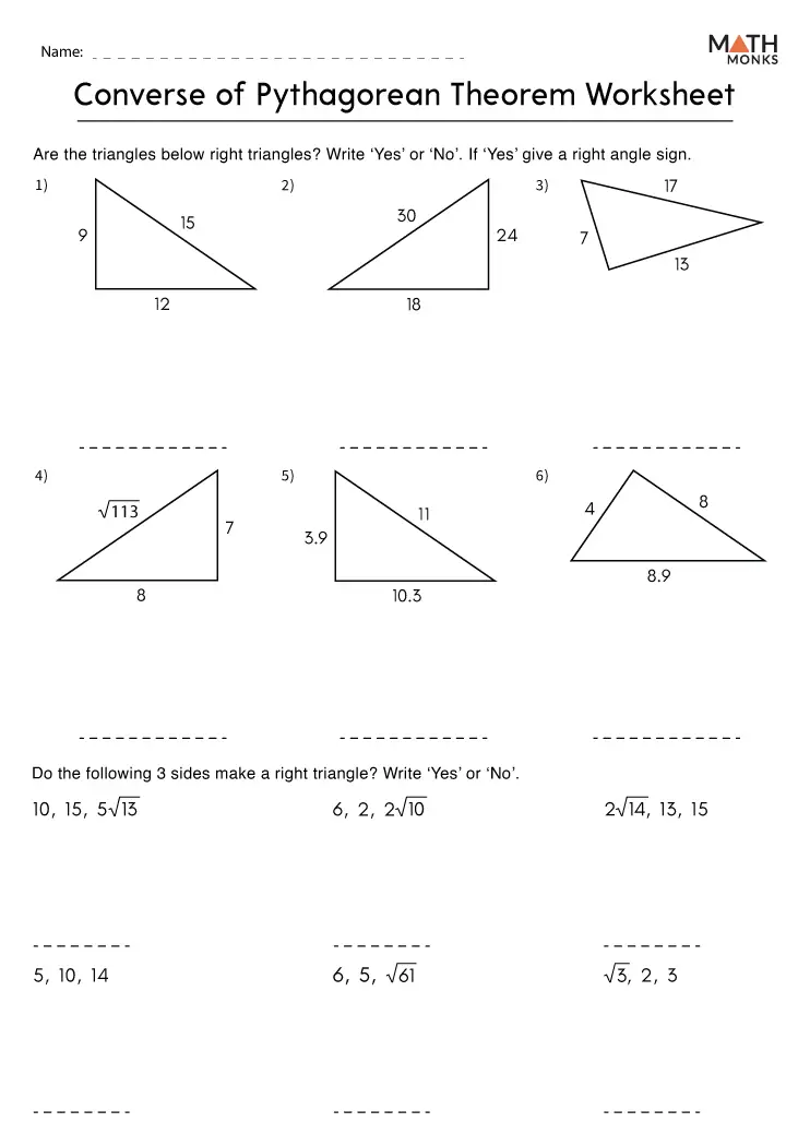 Converse of Pythagorean Theorem Worksheet - Math Monks