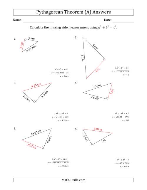 Calculate a Side Measurement Using Pythagorean Theorem (A)