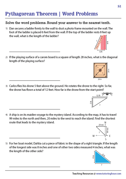 Pythagorean Theorem Word Problems Worksheets