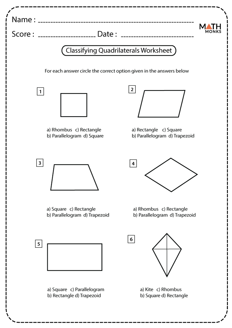 Classifying Quadrilaterals Worksheets - Math Monks