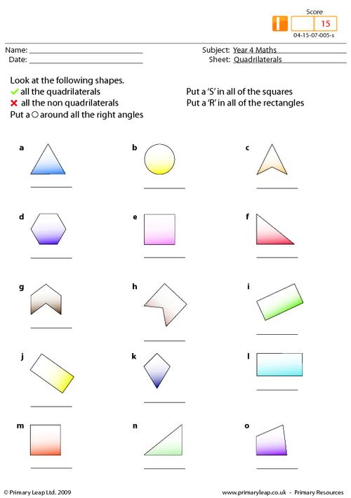 Numeracy: Quadrilaterals | Worksheet | PrimaryLeap.co.uk