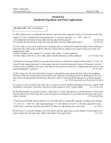 quadratic applications worksheet answers
