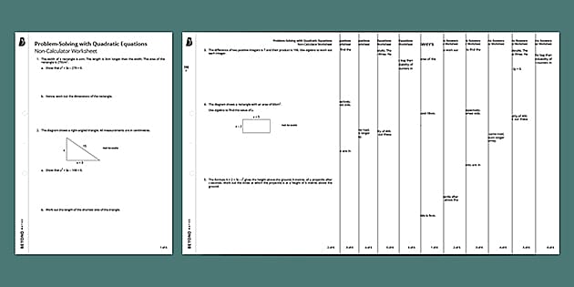 ? Solving Quadratic Equations Worksheet | Maths | Beyond