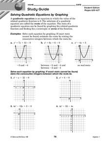 Solving Quadratic Equations by Graphing Worksheet for 9th - 11th ...