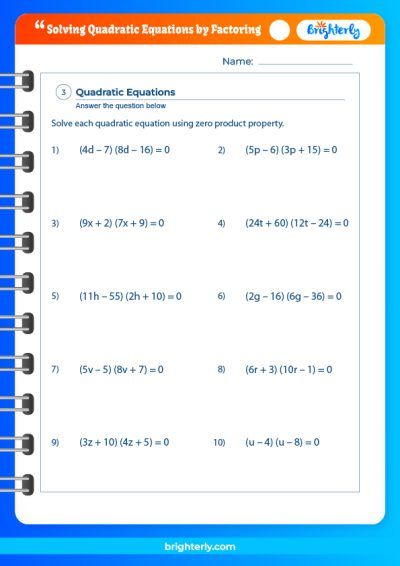 quadratic equation worksheet with answers