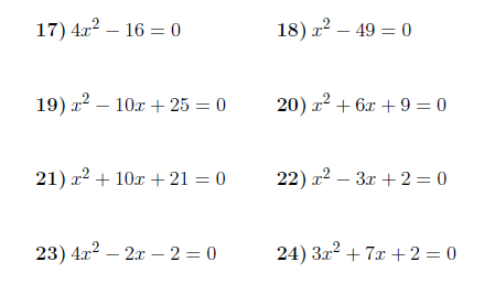 Solving quadratic equations worksheets (with solutions)