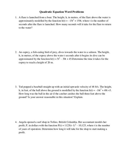 quadratic equations practice worksheet