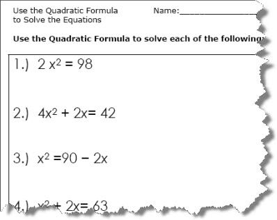 quadratic equations worksheet answers algebra 2