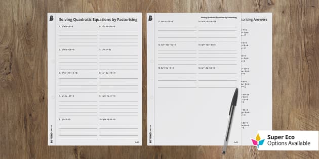 quadratic equations worksheet with answers