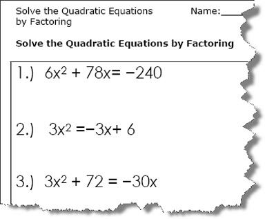 quadratic equations worksheet with answers
