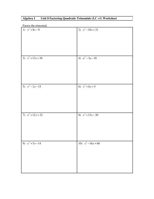 quadratic factoring worksheet