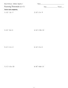 Factoring Eighteen Quadratic Trinomials Were the Leading ...