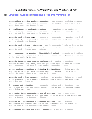 Quadratic Word Problems Worksheet - Fill Online, Printable ...